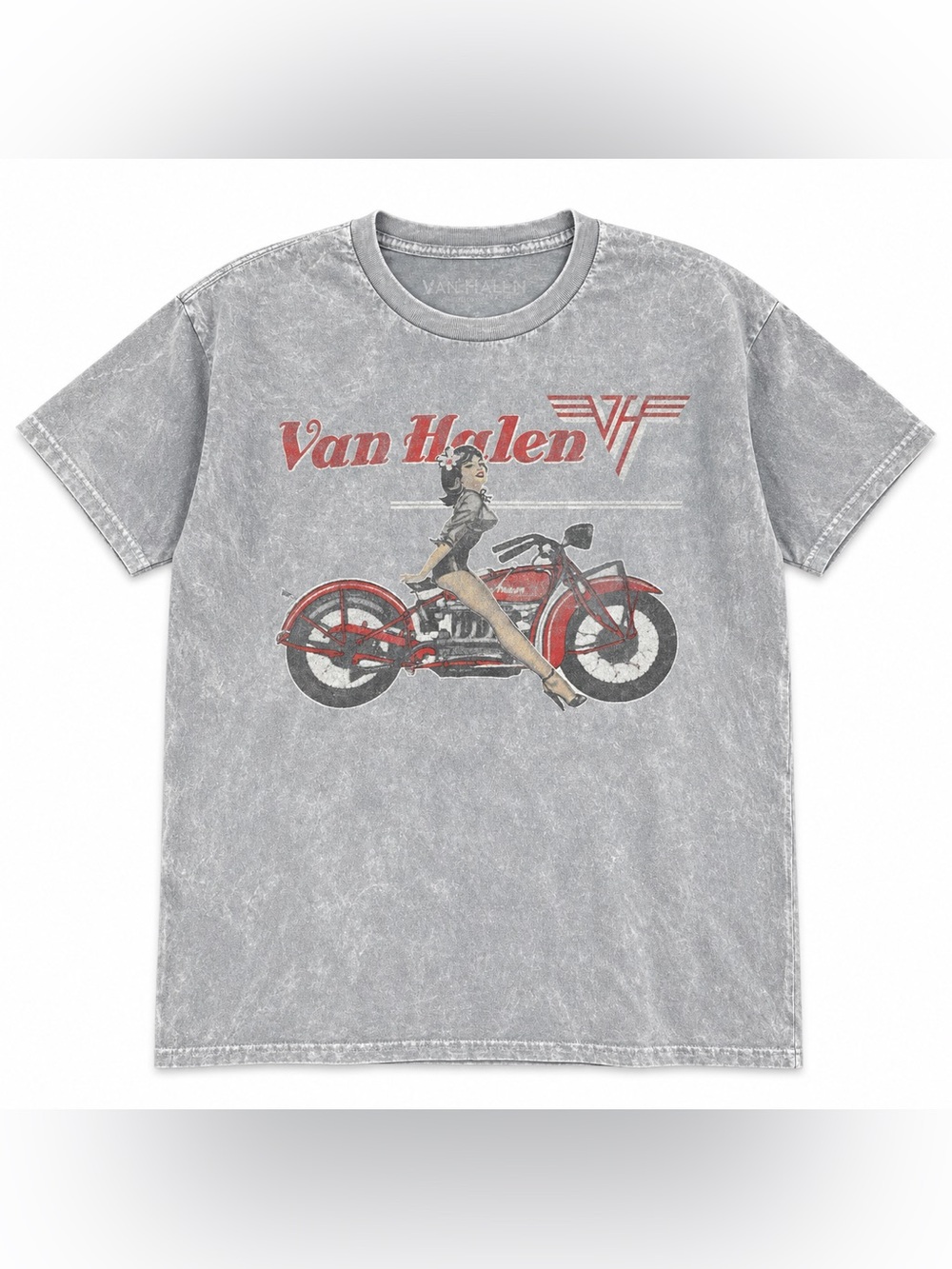 Van Halen Biker Pin-Up Motorcycle Mineral Wash Graphic Tee Est L